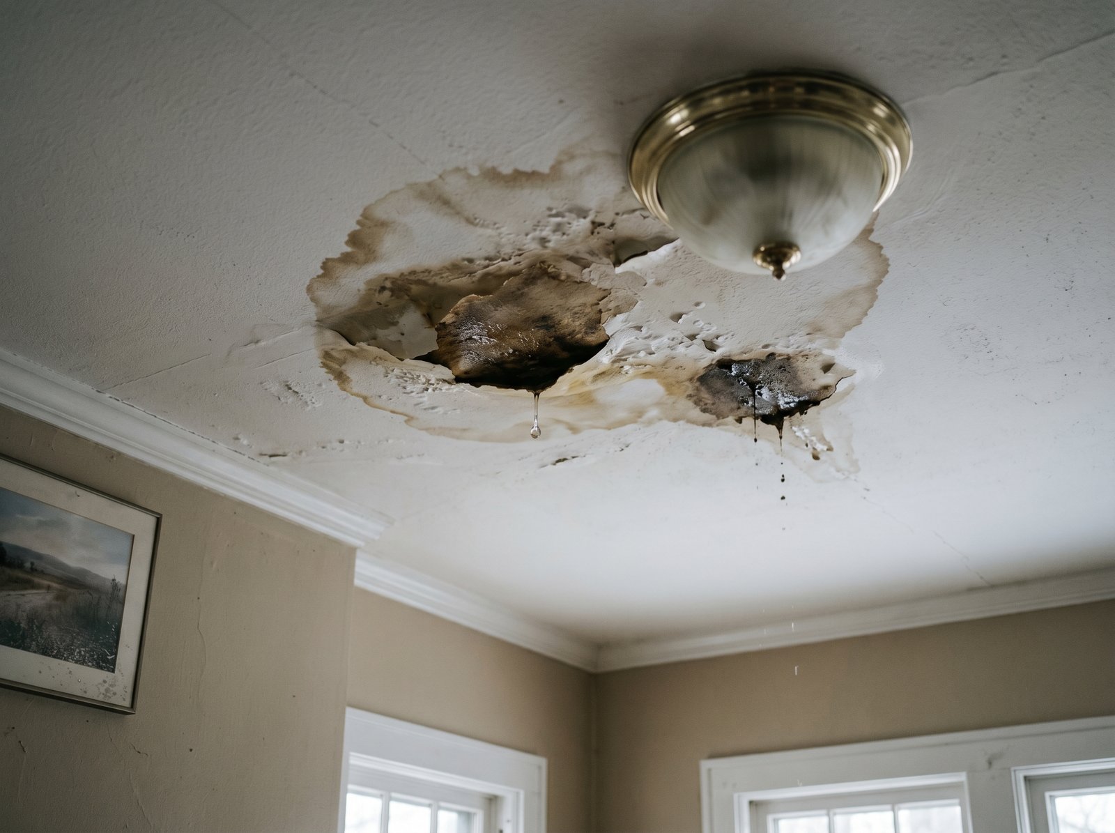 Ceiling water stain from roof leak